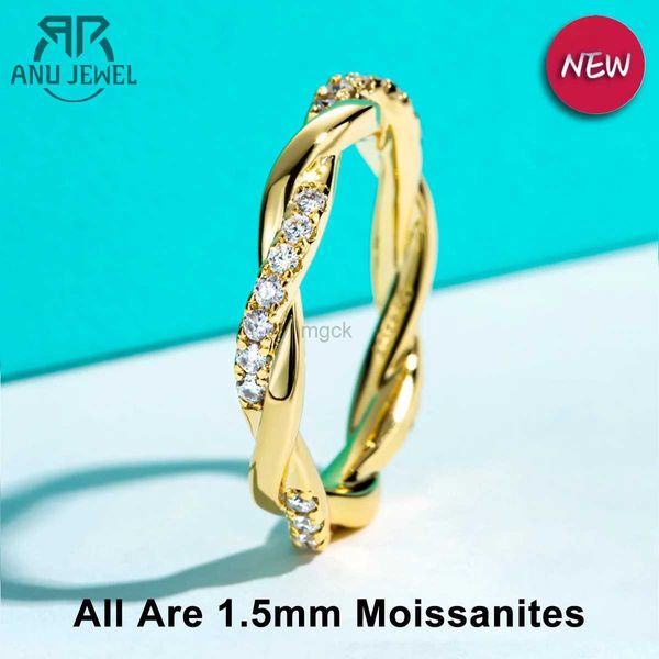 Anillos de boda Anujewel 1.5 mm D Color Moissanite Diamond Infinity Banda de boda Barda Amarillo Anillos de la eternidad para mujeres Joyas de boda al por mayor 240419