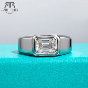 Anneaux De Mariage AnuJewel 2ct D Couleur Émeraude Hommes Bague En Argent Sterling 925 Plaqué Or 18K Fiançailles Pour Homme Bijoux En Gros 230712