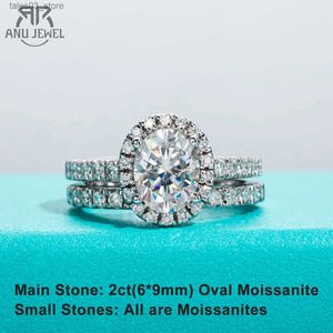 Anillos de boda AnuJewel 2ct (Total 2.648ct) Corte ovalado D Color Moissanite Anillo nupcial Conjunto Alianza de boda Anillos de plata con joyería GRA al por mayor Q231024