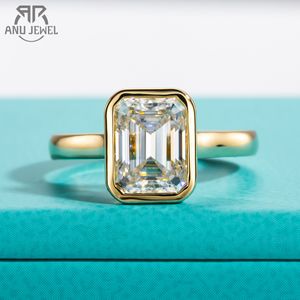 Bruiloft ringen anujewel 3ct smaragd gesneden d kleur verlovingsring geel 925 sterling zilver voor vrouwen sieraden groothandel 230831