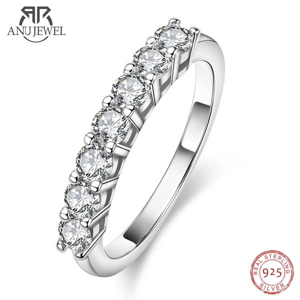 Anneaux de mariage AnuJewel 3mm 0,7ct demi-bague en argent Sterling 925 7 pierres bagues de fiançailles pour femmes 231219