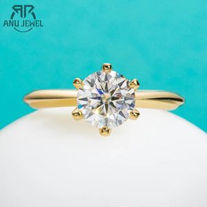 Anneaux de mariage AnuJewel plaqué or jaune 2ct 3ct D couleur bagues de fiançailles solitaire pour femmes GRA Cer douane bijoux en gros 231121