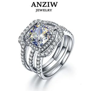 Anneaux de mariage ANZIW 3 carats Coussin Cut Diamond Luxury Bridal Set 925 Solid Sterling Silver Band Engagement Bijoux Cadeaux 231130