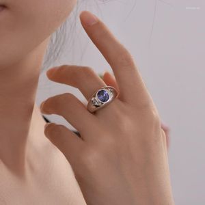 Trouwringen Apasie 925 Sterling Silver Color Ring Party Sieraden 7 9mm Oval 3ct Tanzanite edelsteen voor vrouwen Groothandel