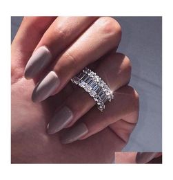 Anneaux de mariage Arrivée Bijoux de luxe 925 Sterling Sier Fl Princess Cut White Topaz CZ Diamond Promise Ring Bridal for Women Drop D2518359