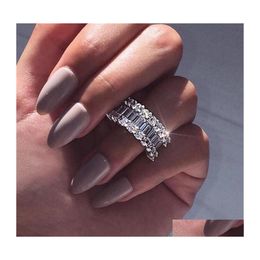 Anneaux De Mariage Arrivée De Luxe Bijoux 925 Sterling Sier Fl Princesse Coupe Topaze Blanche Cz Diamant Promise Anneau De Mariée Pour Les Femmes Drop Deli Dhry9