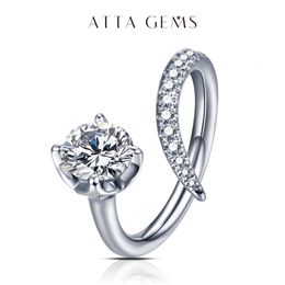 Trouwringen ATTAGEMS Sieraden 925 Sterling Zilver Verstelbaar met 1.0ct D Kleur Twinkle Stone Diamant 230921