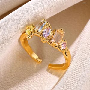 Trouwringen Baguettes Zirkon Princess Crown Open Finger Ring For Women Teenagers Party Bruidsmeisje Gift Y2K Juwelier Band 2024