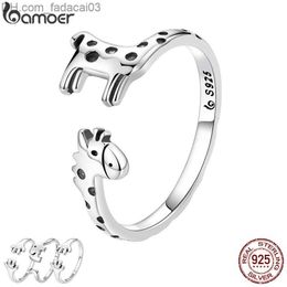 Trouwringen Bamoer New Trend Authentic 925 Sterling Silver Giraffe Open Ring for Women Dog Claw Elephant Ring Girl Exquisite Jewelry Party Gift Z230711