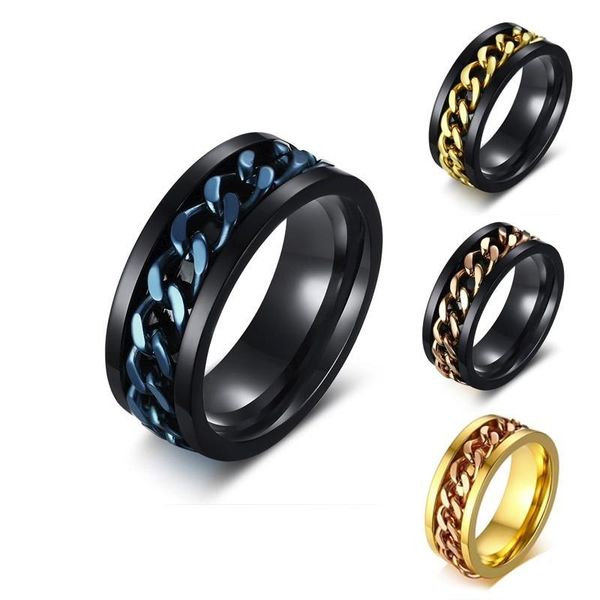 Anneaux De Mariage Bande Et Chaîne Anti Stress Spinning Hommes Anneau Gents Cubain Lien En Acier Inoxydable Moto Bijoux