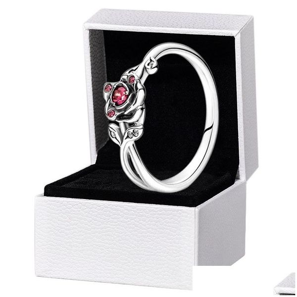 Anneaux de mariage Beauty Red Rose Flower Ring Authentic Sterling Sier Women Girls Designer Bijoux pour Pandora CZ Diamond avec DHBZT d'origine