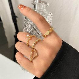 Anelli di nozze Big Hollow Out Heart Set for Women Party Gold Color Crystal Stone Ring Accessori Boho Jewelry Anillo