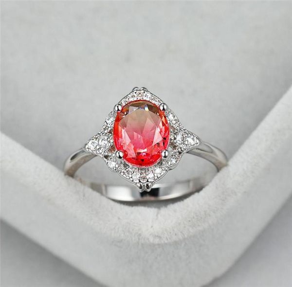 Anneaux de mariage Big Oval Rose jaune Zircon Engagement pour les femmes bijoux arc-en-ciel Crystal Stone Ring Femme Promise Gift4701208