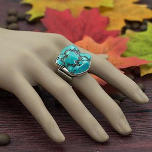 Wedding Rings Big Size Turquoises Onregelmatige Nuggets Rock Raw Raw Mineral Stone Open Verstelbaar For Women Gifts Party sieraden