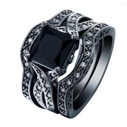 Wedding Rings Black Cross 3pcs Ring Sets Sieraden Vintage Fashion Gift Square Tsjechische Zirkoon verlovingsset Distributie