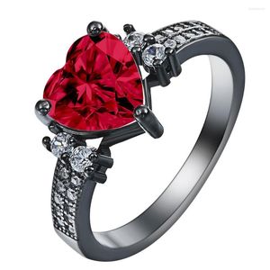 Wedding Rings Black Gold Red Love Heart For Women Engagement Ring Vrouwelijke dames kubieke zirconia sieraden Decoreren geschenken