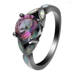 Wedding Rings Black Gun Pisted Rainbow Cubic Zirconia Fire Opal for Women Fashion Jewelry Unieke feestcocktailring6126134