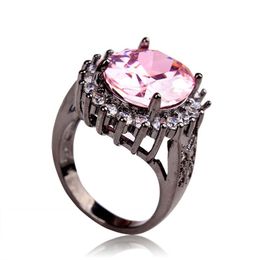 Trouwringen zwarte prinses ring sieraden luxe roze grote kubieke zirconia bloemenbands verloving voor vrouwen dropwedding