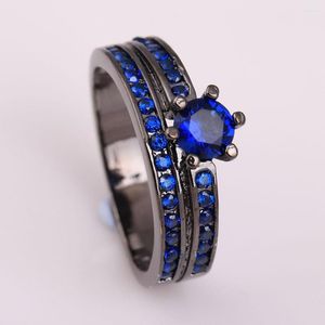 Alliances Femme Noir Bleu Royal Zircon Zircon Pavé Bague Or Rhodié Bijoux Doigt