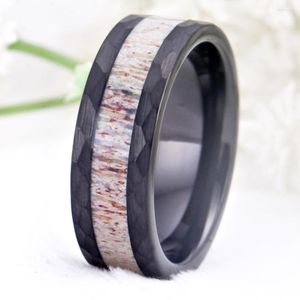 Wedding Rings Black Tungsten Ring Multi Facet Band for Men Women With Galaxy Series Antler Flat Width 8mm Comfort Fit
