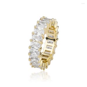 Wedding Rings Bling Baguette Gold Ploated Iced Out Square CZ Cubic Zirkon paar Fashion Jewelry Luxe voor vrouwengeschenken