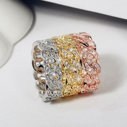 Fedi nuziali Bling Anello a catena color argento oro rosa con pietra zircone per gioielli di moda per fidanzamento femminile