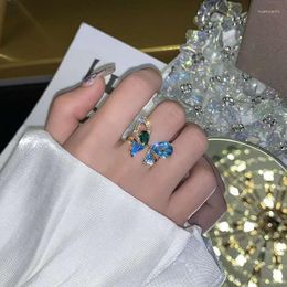 Wedding Rings Blue Color Cubic Zirkoonring voor vrouwen vlinder hanger cirkel minimalistische mode sieraden chic Koreaanse elegante accessoies