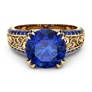 Wedding Rings Blue Sapphire Flower Rings 18K Gold Finger Wedding Peridot Anillos de Gemstone Ruby 1Carat Dainty Cirle Rings for Women 231218