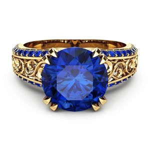 Wedding Rings Blue Sapphire Flower Rings 18K Gold Finger Wedding Peridot Anillos de Gemstone Ruby 1Carat Dainty Cirle Rings for Women 231222