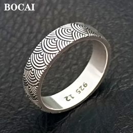 Anneaux de mariage Bocai 100% S925 Bijoux en argent Beau Retro Retro Turning Luck Seigaiha Wave Pattern Ring pour l'homme et la femme 231214