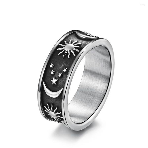 Anneaux de mariage Bohemian Star Moon Sun Anneau en acier inoxydable pour les hommes Proposer le mariage Femme Fonde-doigt Jewelry Accessoires Cadeaux