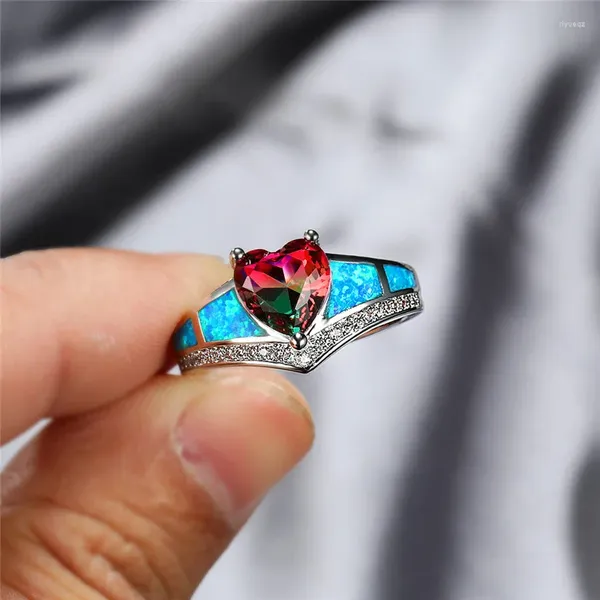 Bagues de mariage boho femelle Blue Fire Opal Stone Ring Silver Color