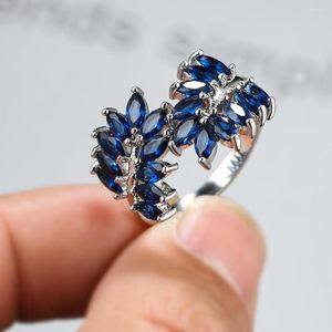 Wedding Rings Boho Royal Blue Ring Plant Leaf Charm