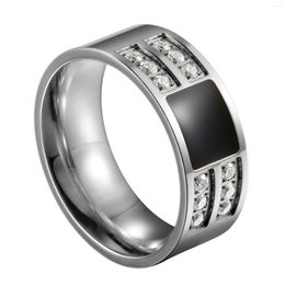 Anéis de casamento Boniskiss Homens de aço inoxidável esmalte anel banda cor prata tom preto homem aniversário jóias tamanho 7-13 atacado