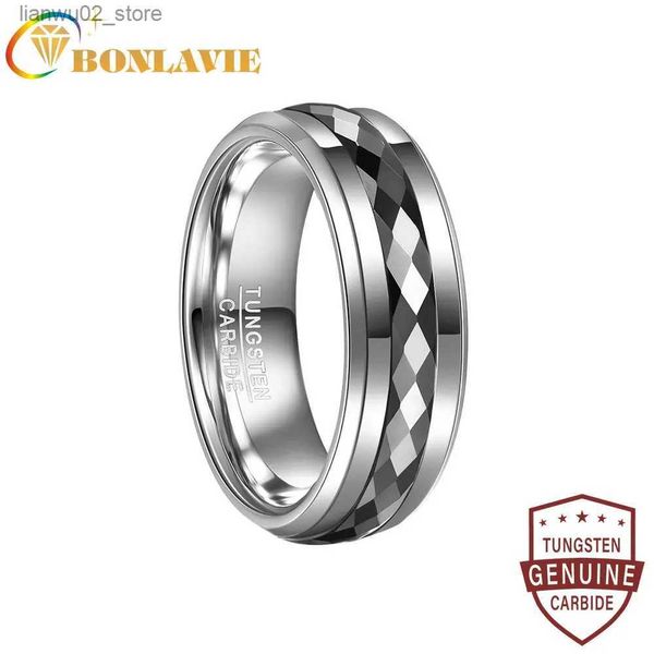 Anillos de boda BONLAVIE 8 mm mediano negro ramo de doble cara anillo de carburo de tungsteno de color para hombre joyería de boda de moda Q240315