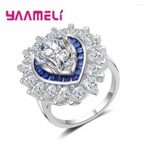 Anneaux de mariage marque 925 en argent Sterling femmes fiançailles avec cristal ovale bleu bijoux de mariée à la mode amour Anillos