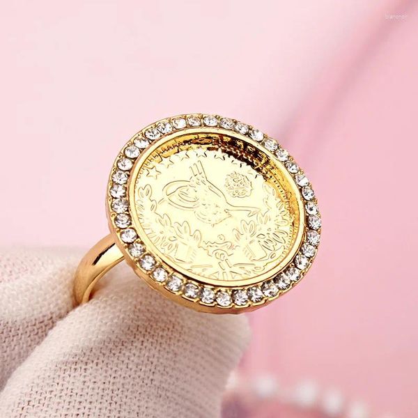 Anillos de boda Latón Chapado en oro Moneda turca Tamaño ajustable Medio Oriente Bague Femme Anillo de joyería nupcial de lujo Regalos reales