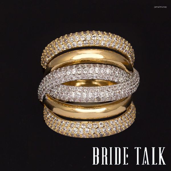 Anneaux de mariage mariée parler luxe femmes anneau cubique zircone brillant cristal conception bijoux de mode pour la fête rencontre cadeau accessoire