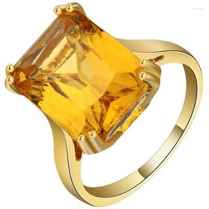 Trouwringen Helder Big Geel kubieke Zirconia Square Design Ring Gold Color Exquisite Custom Bands Finger For Women Accessoires Rita22