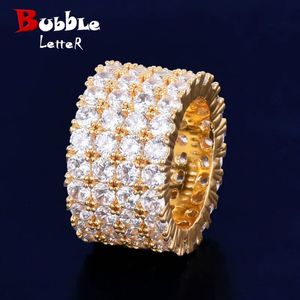 Anneaux de mariage Bulle Lettre Quatre Rangées Solitaire Hommes Anneaux Cuivre Charme Or Couleur Zircon Cubique Glacé Mode Hip Hop Bijoux 231204