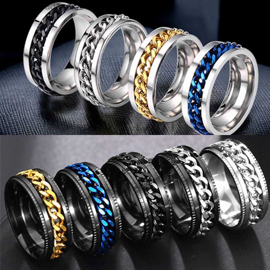 Wedding Rings Bulk 20100 pieces wholesale highquality 8MM men's rotating 316L stainless steel rotating chain link Z230712