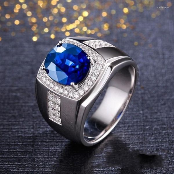 Bagues de mariage pour hommes d'affaires, bague plaquée argent, pierre précieuse bleue naturelle, strass, bijoux de fête de fiançailles, Cocktail