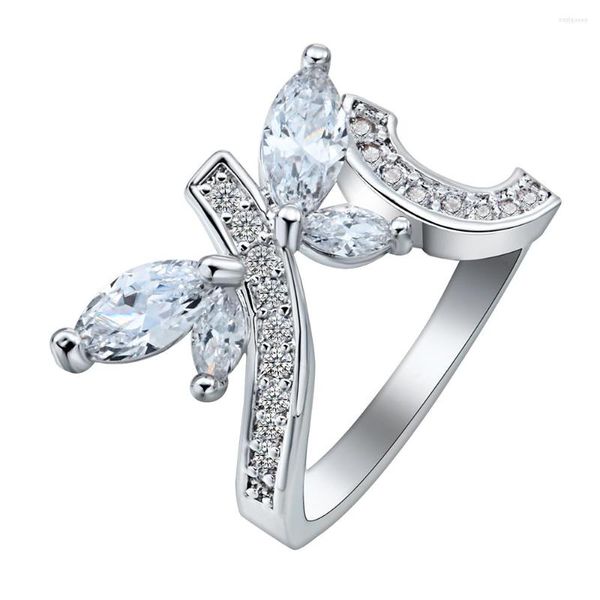 Anillos de boda Joyería de la promesa de mariposa linda fiesta princesa piedra blanca cz anillo de compromiso