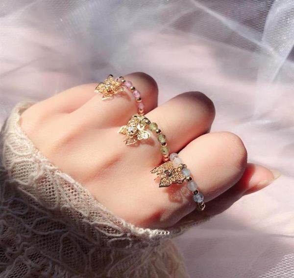 Branches de mariage Butfly Stretch Per perle Crystal Natural Stone Strand Ring For Women Girl Fashion Bijoux Fashion Bijoux Party1128803