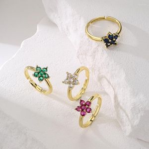 Anneaux de mariage acheter clair CZ Zircon fleur charme doigt pour femmes fille couleur or cuivre bijoux accessoires féminins