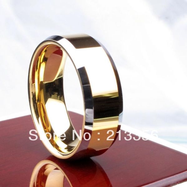 Anillos de boda Comprar precio de descuento EE. UU. Venta 7MM Hombres Mujeres Dorado Dos tonos Biselado Clásico Tungsteno