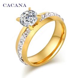 Anneaux de mariage Cacana Titanium en acier inoxydable Ring Top Tier Womens Fashion Bijoux en gros R54 Q240511