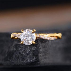 Wedding Rings Caoshi Chic Gold Color Women Twist briljante CZ Huwelijk Ceremonie Accessoires beloven Crystal Ring Bridal Jewelry