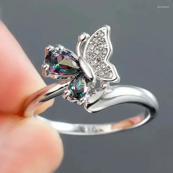 Anneaux de mariage CAOSHI coloré zircone papillon bague dame esthétique femmes cérémonie de fiançailles bijoux de fête couleur argent accessoires cadeau