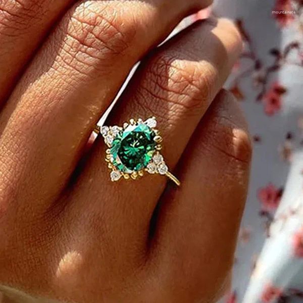 Anneaux de mariage CAOSHI Fashion Bande délicate pour femmes Bright Green Zirconia Crystal Stone Bijoux de doigt Cérémonie de fiançailles Fête